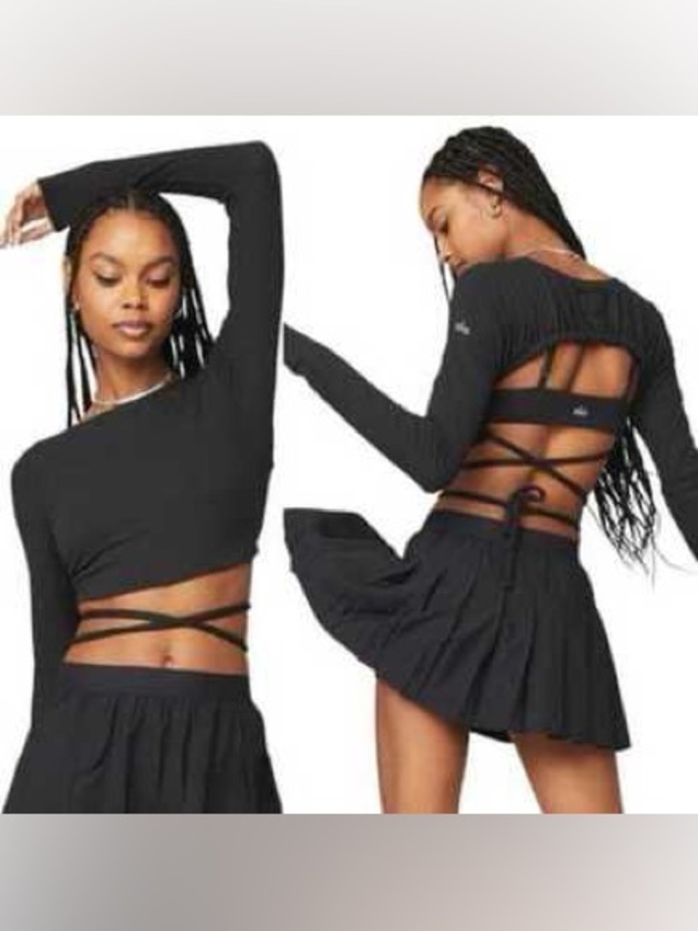 Alo yoga Black Long Sleeve Crop Top with Wrap Detail and Open Back